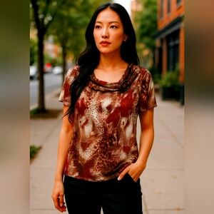 Tradition Cowl Neck Blouse With Buckle Decor At Neck Soft And Trendy S (6 _8 )